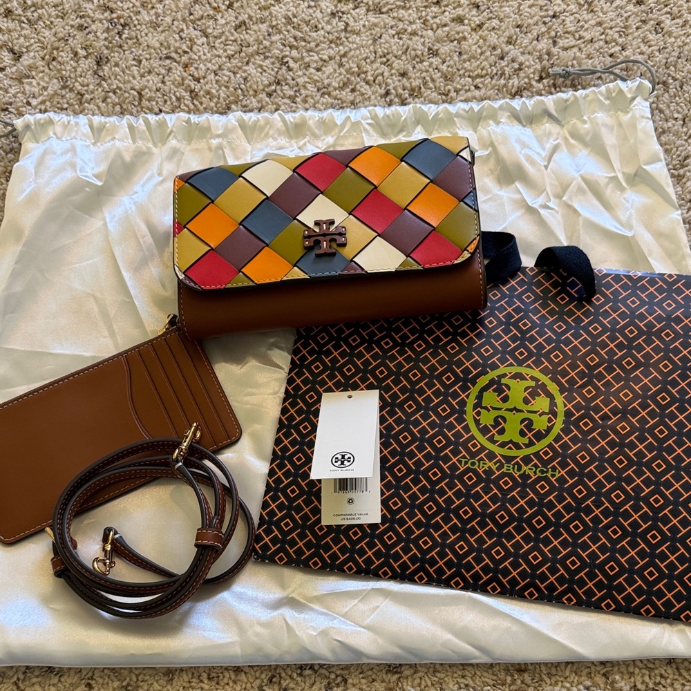 Tory Burch Thea Multi Woven Flat Wallet Crossbody